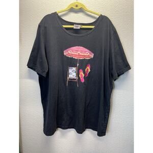 Johnny Was T-Shirt 1X Made in USA Beach Umbrella Graphic Oversized Tee